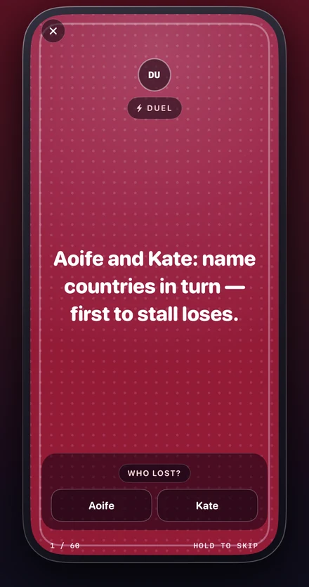 A duel card between two players
